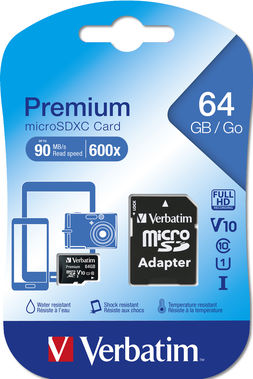 VERBATIM - MICRO  SDXC CLASSE 10 FINO A 45MB/SEC - 44084 - 64GB VERB44084