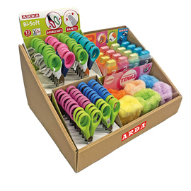 FORBICI E TEMPERAMATITE IN PIU' VERSIONI - COLORI ASSORTITI - ARDA - DISPLAY 62 PEZZI TOTALI 102242
