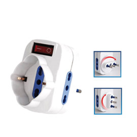 ADATTATORE ROTANTE CON INTERRUTTORE - 2 PRESE BIPASSO 2P+T 10-16A + 1 PRESA SCHUKO - MKC 77579