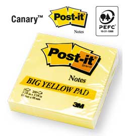 BLOCCO FOGLIETTI - GIALLO CANARY - 100 X 100MM - 200 FOGLI - POST IT 38517