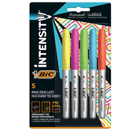 MARCATORE INTENSITY RAINBOW - INDELEBILE - PUNTA TONDA - COLORI ASSORTITI - BIC - CONF. 5 PEZZI 95242