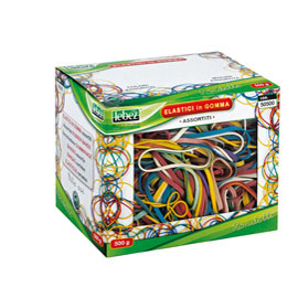 ELASTICI - GOMMA - MISURA E COLORI ASSORTITI - LEBEZ - SCATOLA DA 500 GR 57979