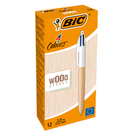 PENNA SFERA A SCATTO 4 COLORI WOOD - 1.0 MM - BIC - CONF. 12 PEZZI 98566