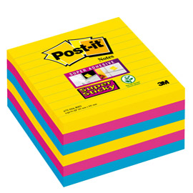 BLOCCO FOGLIETTI POST IT  SUPER STICKY - A RIGHE - COLORI RIO - 101 X 101MM - 90 FOGLI - POST IT 94359