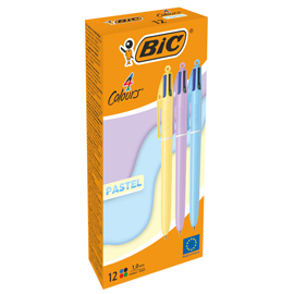 PENNA SFERA A SCATTO 4 COLORI PASTEL - 1.0 MM - BIC - CONF. 12 PEZZI 101397