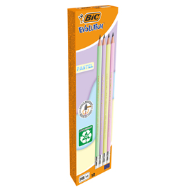 MATITA EVOLUTION PASTEL - GRADAZIONE HB -  CON GOMMINO - COLORI ASSORTITI - BIC - CONF. 12 PEZZI 101396