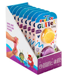 PASTA MODEL LIGHT GLITTER - 20GR - COLORI ASSORTITI - CARIOCA - EXPO 8 BLISTER DA 2 PEZZI 93993