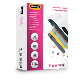 POUCHES PRESERVE250 - A4 - 216X303 MM - 2X250 MICRON - FELLOWES - SCATOLA 100 PEZZI 77621