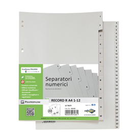 SEPARATORE NUMERICO 1-12 RECORD R - PPL - 21X29.7 CM - A4 - SEI ROTA 25668