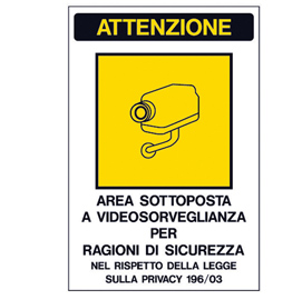 CARTELLO ADESIVO - AREA SOTTOPOSTA A VIDEOSORVEGLIANZA… - 20X30 CM - MARKIN 56442