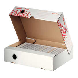 SCATOLA ARCHIVIO SPEEDBOX - DORSO 8 CM - 35X25 CM - APERTURA TOTALE - BIANCO E ROSSO -  ESSELTE 74728