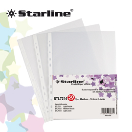 BUSTE FORATE - LIGHT - LISCIO - 22X30 CM - TRASPARENTE - STARLINE - CONF. 50 PEZZI STL7213