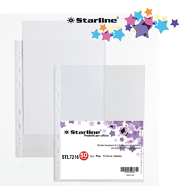BUSTE FORATE - TOP - LISCIO - 22X30 CM - TRASPARENTE - STARLINE - CONF. 50 PEZZI STL7216