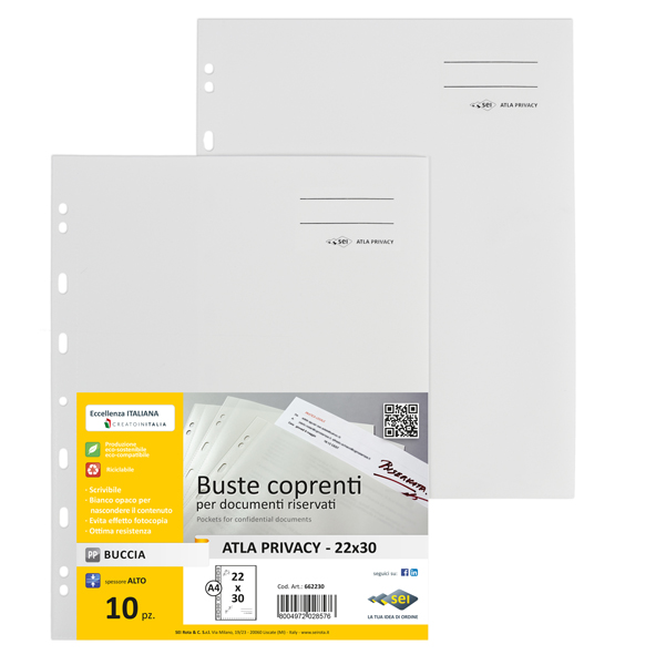 BUSTE CON FORATURA UNIVERSALE ATLA PRIVACY - PER DOCUMENTI RISERVATI - SEI ROTA - CONF. 10 PEZZI 90127
