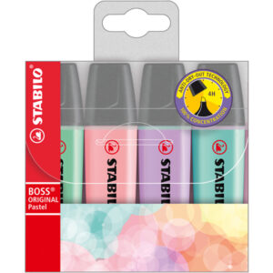 EVIDENZIATORE BOSS ORIGINAL PASTEL - PUNTA A SCALPELLO - TRATTO 2,00 - 5,00 MM - STABILO - ASTUCCIO 4 PEZZI 80005