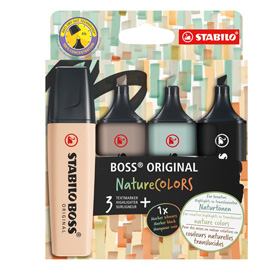 EVIDENZIATORE BOSS ORIGINAL NATURECOLORS - PUNTA A SCALPELLO - TRATTO 2 - 5 MM - COLORI ASSORTITI - STABILO - ASTUCCIO 4 PEZZI 99517