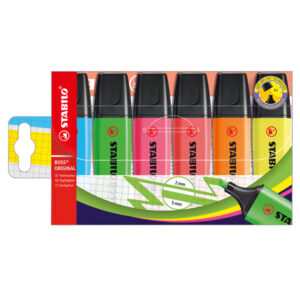 EVIDENZIATORE BOSS ORIGINAL - PUNTA A SCALPELLO - TRATTO DA 2,00 - 5,00 MM - COLORI ASSORTITI  - STABILO - BUSTA 6 PEZZI 83116
