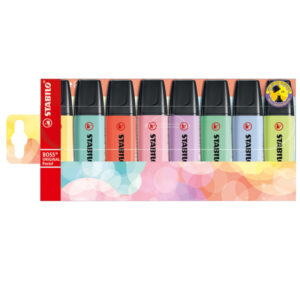 EVIDENZIATORI STABILO BOSS PASTEL - PUNTA A SCALPELLO - 8 COLORI (4 NEW) - STABILO -  ASTUCCIO 8 PEZZI 90337