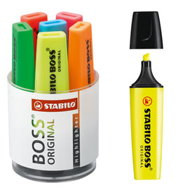 EVIDENZIATORE BOSS ORIGINAL  - PUNTA A SCALPELLO - TRATTO DA 2,00 - 5,00 MM - COLORI ASSORTITI - STABILO - CILINDRO 6 PEZZI 83118