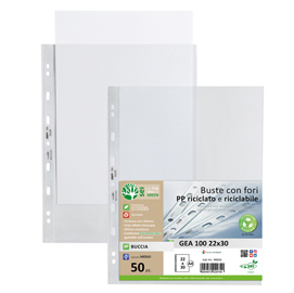 BUSTE FORATE GEA 100 - PP RICICLATO - BUCCIA MEDIUM - 22 X 30 CM - SEI ROTA - CONF. 50 PEZZI 94530