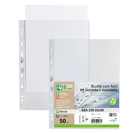 BUSTE FORATE GEA 150 - PP RICICLATO - BUCCIA PESANTE - 22 X 30 CM - SEI ROTA - CONF. 50 PEZZI 94532