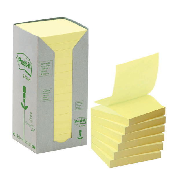 BLOCCO POST IT  Z NOTES GREEN - GIALLO - 76 X 76MM - 100 FOGLI - RICICLABILE 100 - POST IT 57679