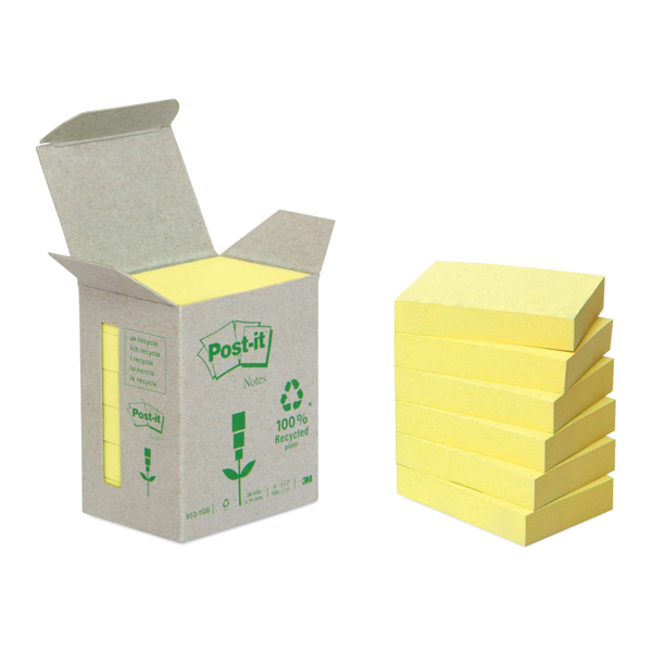 BLOCCO POST IT  Z NOTES GREEN - GIALLO - 38 X 51MM - 100 FOGLI - RICICLABILE 100 - POST IT 64220