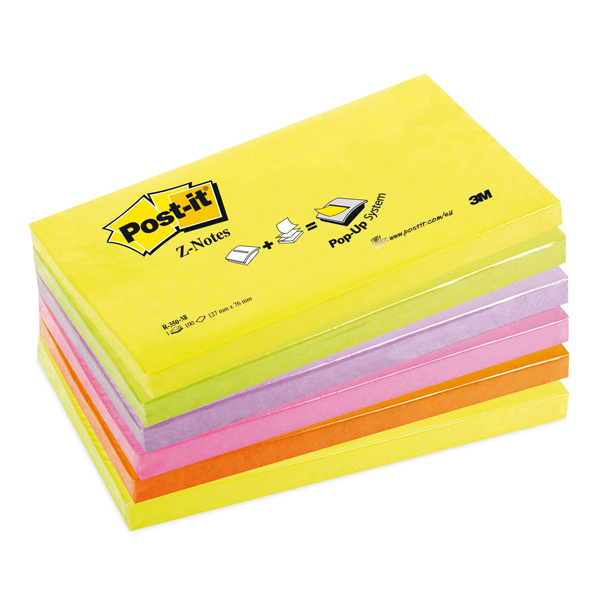 BLOCCO POST IT  SUPER STICKY Z NOTES - ASSORTITI NEON - 76 X 127MM - 100 FOGLI - POST IT 47469