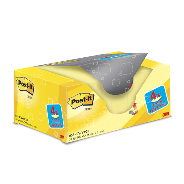 BLOCCO FOGLIETTI - GIALLO CANARY - 38 X 51MM - 72GR - POST IT  - CONF. 20 BLOCCHI 73087