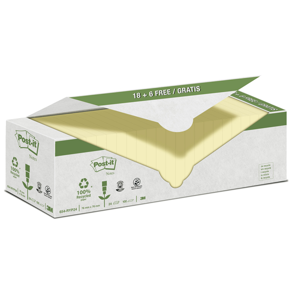 BLOCCO POST IT  - GIALLO - 76 X 76MM - 100 FOGLI - CARTA RICICLATA - POST IT  - CONF. 24 BLOCCHI 80057