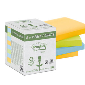 BLOCCO POST IT  - ASSORTITI PASTELLO - 76 X 76MM - 100 FOGLI - CARTA RICICLATA - POST IT  - CONF. 10 BLOCCHI 94381