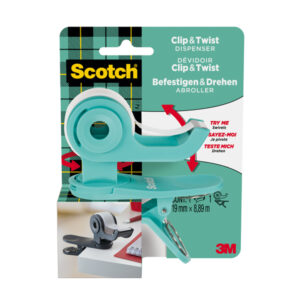 DISPENSER CLIP  TWIST PER NASTRO ADESIVO - MENTA - ROTOLO INCLUSO DA 19 MM X 9,8 MT - SCOTCH  MAGIC 90104
