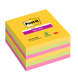 BLOCCO POST IT  SUPER STICKY - L 675-6SS-CARN - 100 X 100 MM - RIGHE - 90 FOGLI - COLORI CARNIVAL - POST IT  - CONF. 6 PEZZI 94359
