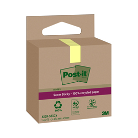 BLOCCO FOGLIETTI POST IT  SUPERSTICKY GREEN - 622R-SS3CY - 47,6 X 47,6 MM - CARTA RICICLATA - GIALLO CANARY - 70 FOGLI - POST IT  - CONF. 3 BLOCCHI 101863