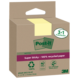 CF. 3+1PZ BLOCCO 70FG POST-IT SUPERSTICKY GREEN 76X76MM 654R-SSCY3+1 GIALLO 101861