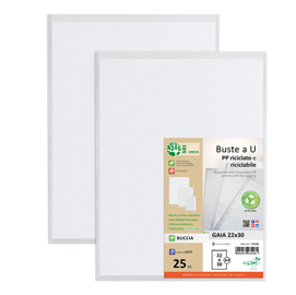 BUSTE FORATE A U GAIA - PP RICICLATO - BUCCIA - 22 X 30 CM - SEI ROTA - CONF. 25 PEZZI 94536