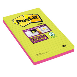 BLOCCO FOGLIETTI POST IT  SUPER STICKY RETTANGOLARI - A RIGHE - COLORI ULTRA - 127 X 203MM - 45 FOGLI - POST IT 53556