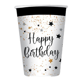 BICCHIERE HAPPY BIRTHDAY - 200 ML - CARTA - BIG PARTY - CONF. 8 PEZZI 99169