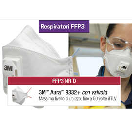 MASCHERINA AURA 9332+ FFP3 - CON VALVOLA - MONOUSO - 3M - CONF. 10 PEZZI (IMBUSTATI SINGOLARMENTE) 79847