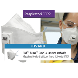 MASCHERINA AURA 9320+ FFP2 - SENZA VALVOLA - MONOUSO - 3M - CONF. 20 PEZZI (IMBUSTATI SINGOLARMENTE) 79843