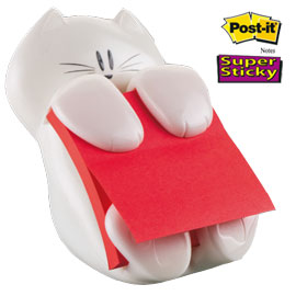 DISPENSER GATTO BIANCO + RICARICA POST IT  SUPER STICKY Z NOTES ROSSO RUBINO - 76 X 76MM - 90 FOGLI - POST IT 71252