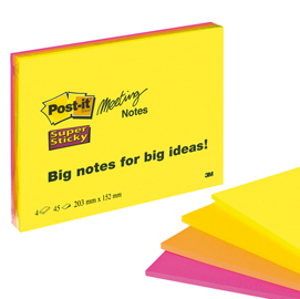 BLOCCO FOGLIETTI POST IT  SUPER STICKY MEETING NOTES - GIALLO E ROSA NEON - 203 X 152MM - 45 FOGLI - POST IT 53558