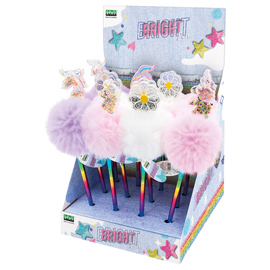 PENNE A SFERA BRIGHT - POM POM E PAILLETTE - FANTASIE ASSORTITE - LEBEZ - EXPO 12 PEZZI 102272