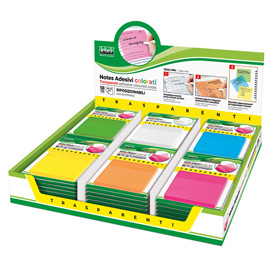 BLOCCHETTO NOTES ADESIVO - 75 X 75 MM - COLORI TRASPARENTI ASSORTITI - LEBEZ - CONF. 72 PEZZI 98584