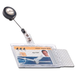 PORTABADGE DUO IN ACRILICO CON CHIOCCIOLA - 2 TESSERE INSERIBILI - 5,4X9 CM - DURABLE - CONF. 10 PEZZI 57357