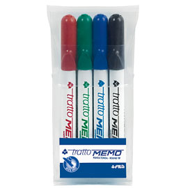 PENNARELLO A SECCO TRATTO MEMO PER LAVAGNE CANCELLABILI - ASTUCCIO 4 COLORI - PUNTA CONICA 2,5MM - TRATTO 44801
