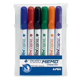 PENNARELLO A SECCO TRATTO MEMO PER LAVAGNE CANCELLABILI  - PUNTA CONICA - TRATTO 2,5MM - ASTUCCIO 6 COLORI - TRATTO 52928