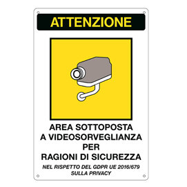 CARTELLO ALLUMINIO 20X30 ""AREA VIDEOSORVEGLIATA""" 85544"