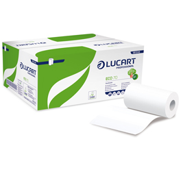 ASCIUGAMANI IN ROTOLO ECO 70 - MINI - 2 VELI - GOFFRATURA MICRO+ - 18,5 GR - DIAMETRO 13 CM - 22,8 CM X 70 MT - BIANCO - LUCART 82477