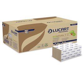 ASCIUGAMANI PIEGATI A V ECONATURAL - 2 VELI - 19,5 GR - GOFFRATURA CORDA - 21X21 CM - AVANA - LUCART - CONF. 190 PEZZI 82485